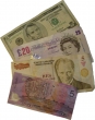 Assorted banknotes: US, UK, Turkey and Australia