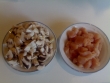 Chopped mushroom and chicken pieces