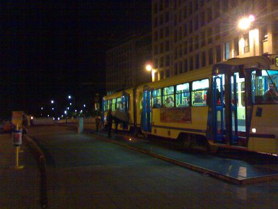 Fridge on tram (the door is too narrow)